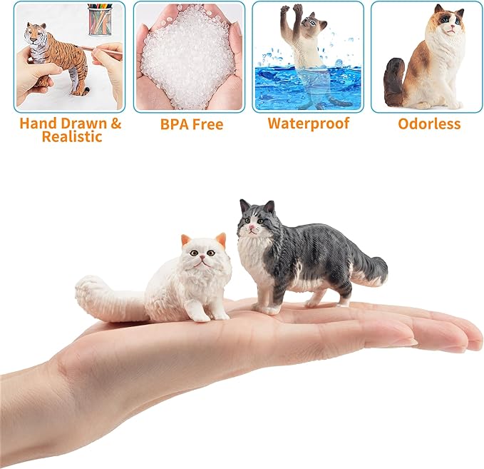 12PCS Realistic Cat Figurines, Plastic Cat Figure, Cat Cake Topper Kitten Toy Halloween Christmas Birthday Gift for Kids and Children
