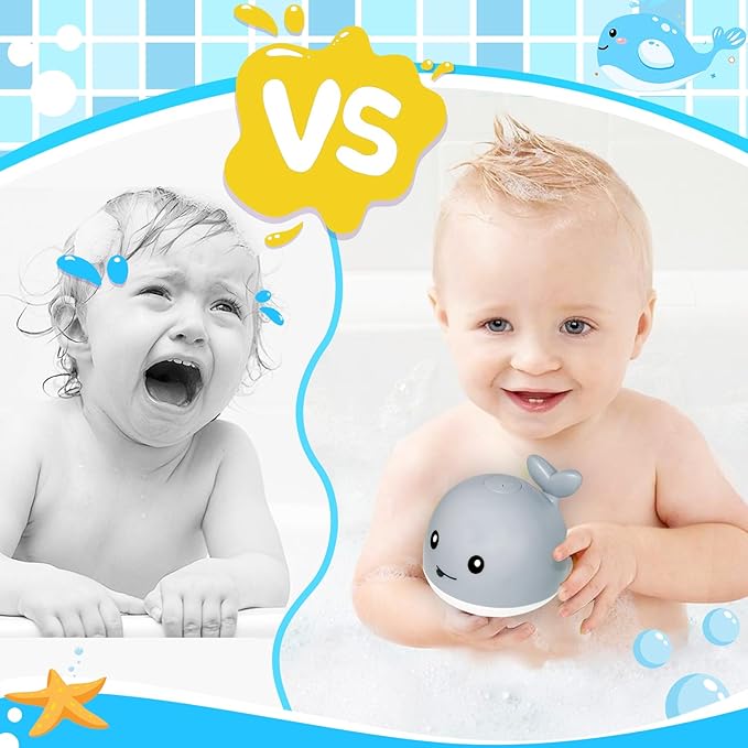 TFS TOP·FANS Baby Whale Bath Toy Infant: Light Up Fountain 6-12 Months Old Bathtub 18-24 Pool 3 4 5 7 8 9 10 15 Sprinkler Tub Water Toys Toddlers 1 Girl Boys Birthday Shower Gifts Newborn Essentials