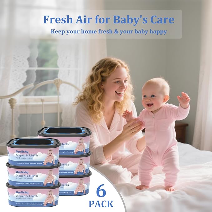 6 Pack Jumbo Square Bags Refill Compatible with Diaper Genie Compact, Select Pails (Not Fit CLASSIC), Disposal Bag Refills with Continuous Film, Hold Up to 810 Newborn-Sized Diapers