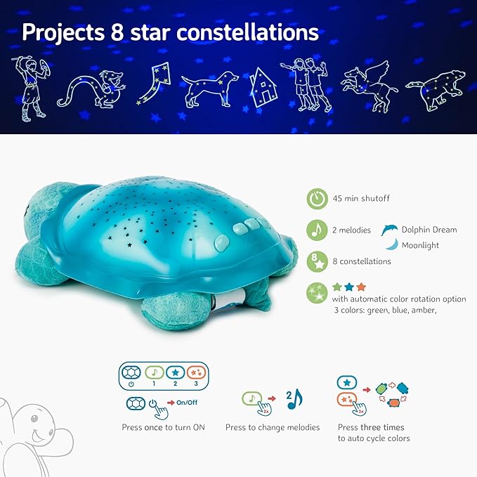 Cloud b Comforting Nightlight Star Projector w/ Soothing Sounds | Gentle Brightness | 3 Colors | Auto-Shutoff | Twinkling Twilight Turtle Aqua