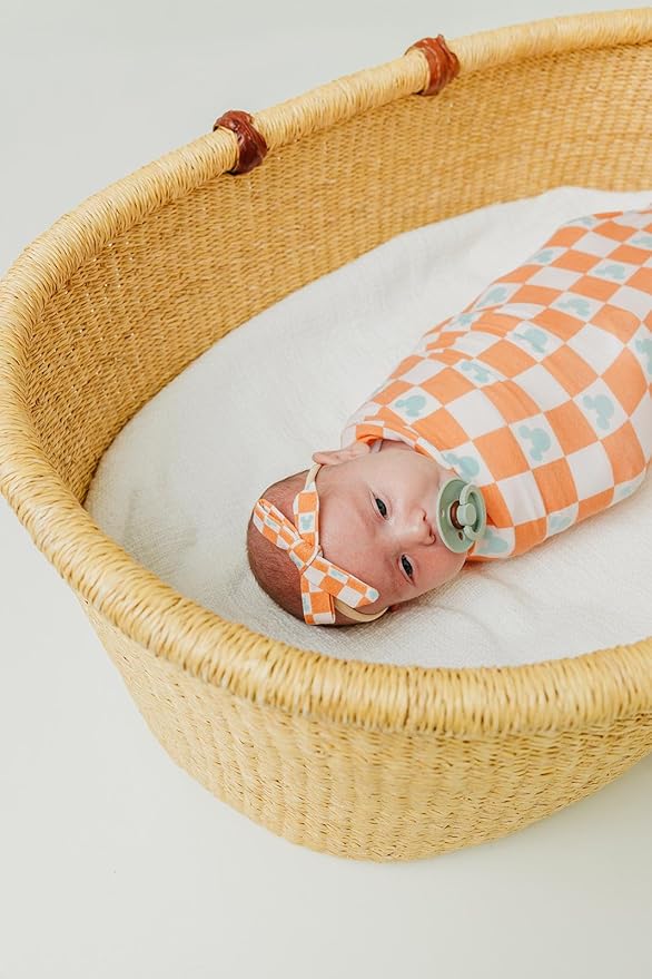 Copper Pearl Large Premium Knit Baby Swaddle Receiving Blanket 'Mickey Mouse Check'