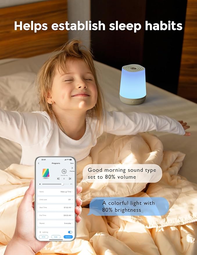 Baby Sound Machine, Momcozy White Noise Machine for Baby Sleeping with Night Light, Toddler Sleep Trainer with 34 Soothing Sounds, Timer, App Remote Control, Personal Sleep Routine(Green)