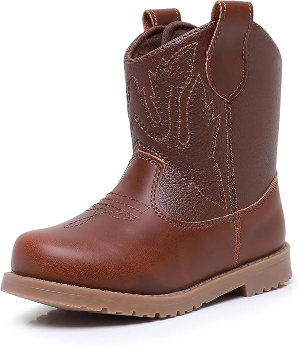 Blikcon Toddler Cowboy Boots for Boys Girls Baby Infant Cowgirl Boots Round Toe All Seasons 6-36 Months (Infant/Toddler)