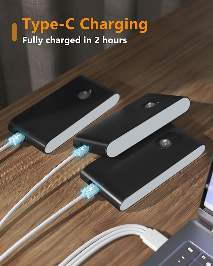 WILLED Rechargeable Night Light, Wireless Stair Lights Indoor, Warm White Motion Sensor Light Indoor, Stick-Anywhere, Battery Powered Night Light for Hallway, Stairway, Bathroom, Bedroom, 3 Pack