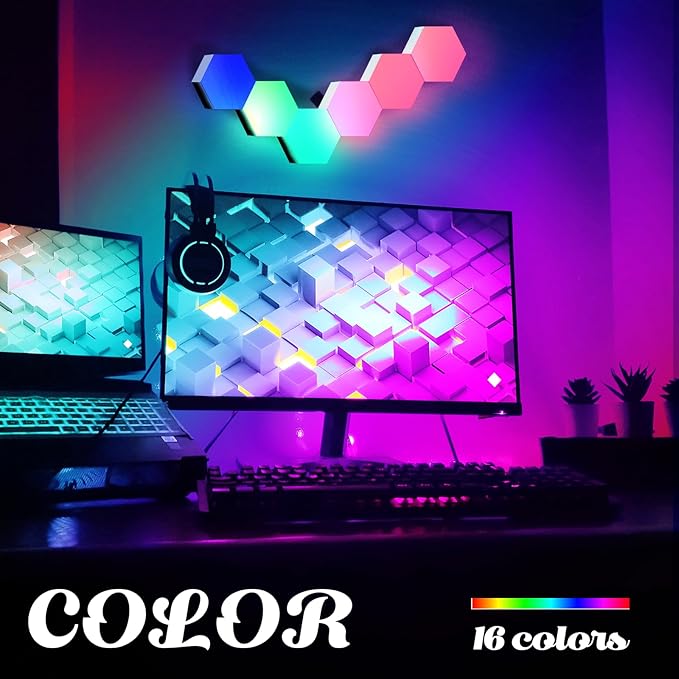 ODISTAR Hexagon Wall Light Panels (8 Pack)- Smart APP RGB Hexagonal LED Modular Lights with Remote Control,Music Sync Features for Gaming Rooms,Living Rooms, Bedrooms, DIY Enthusiasts and Gift Options