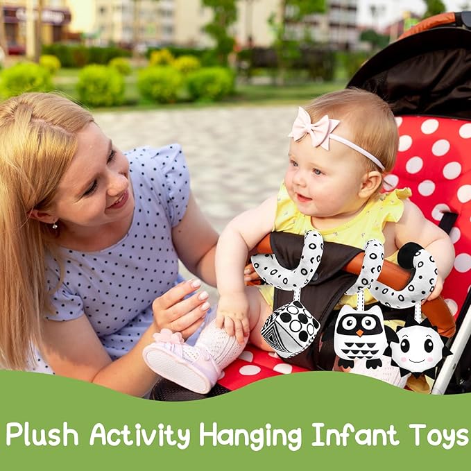 Baby Spiral Hanging Stroller and Car Seat Toys Black and White High Contrast Sensory Toy Newborn Plush Activity Toys Party Favors Quality Gifts for Baby Shower -OWL