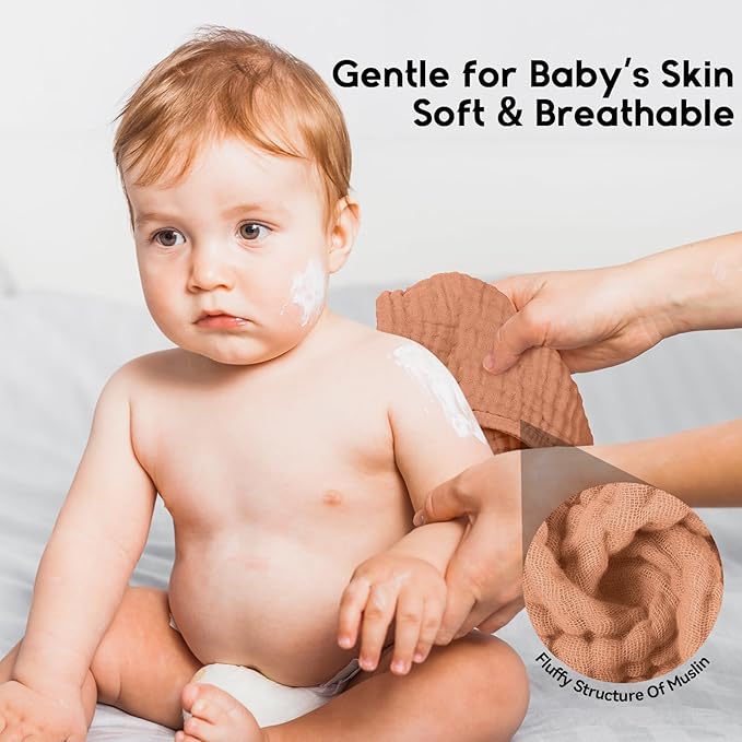 Muslin Burp Cloths for Baby 100% Cotton Burping Cloths for Boys Girls Large 20''X10'' Extra Soft and Absorbent 12 Pack - Gradient Caramel