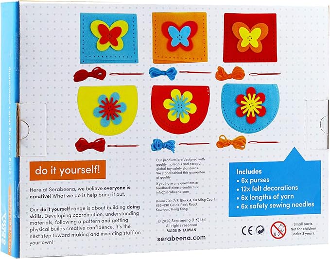 Serabeena Sew Your Own Purses - Sewing Kit for Kids - Felt Crafts for Kids - Sewing Ages 4-8 Plus - Felt Kit - Helps Develop Fine Motor Skills - DIY Kits with 6 Purses & Accessories