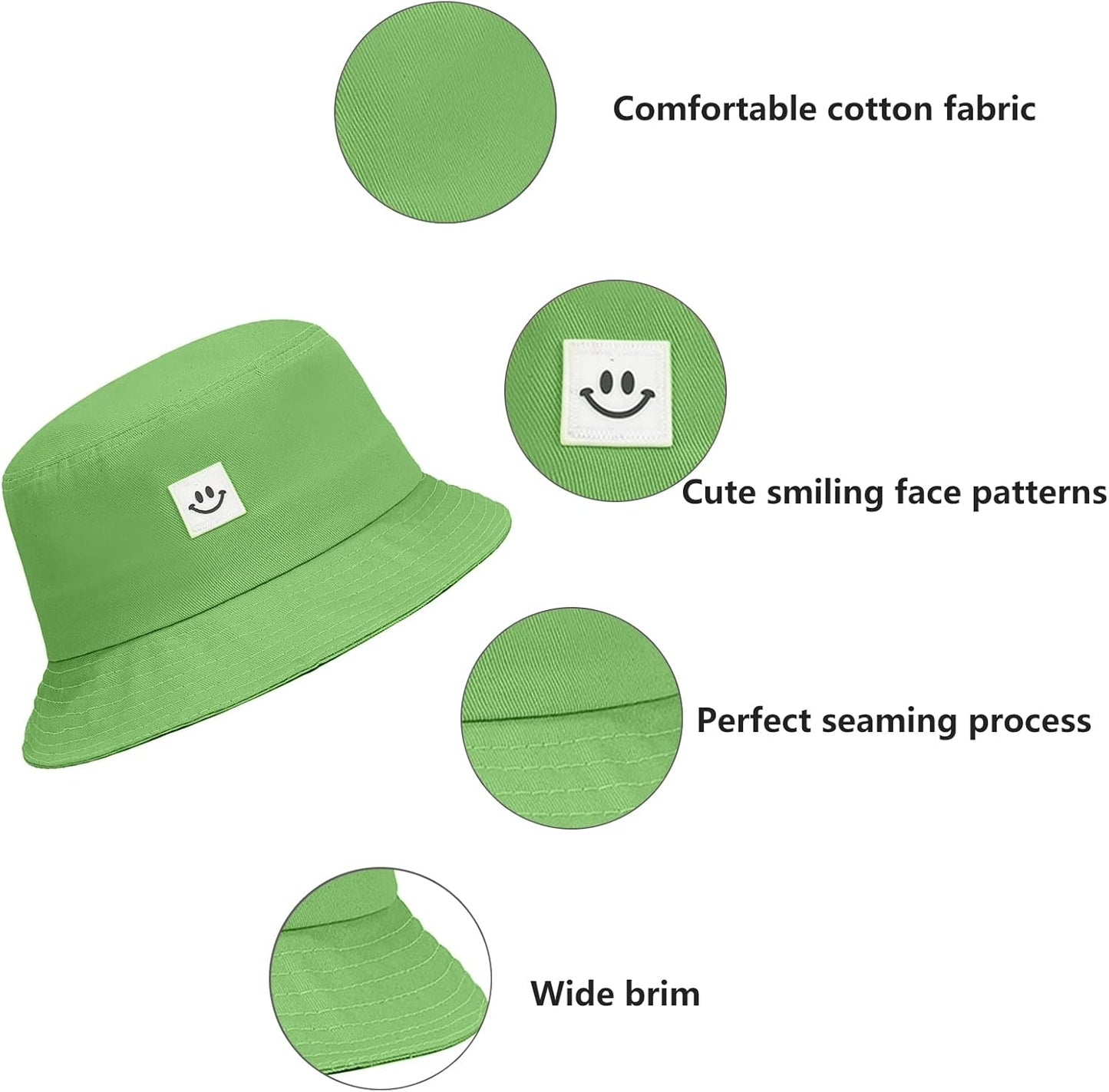 Kids Sun Hat Smile Face Bucket Hat for Girls Boys Summer Sun Protection Cotton Unisex Beach Cap