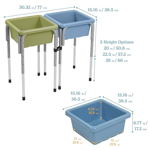ECR4Kids 2-Station Sand and Water Adjustable Play Table, Sensory Bins, Fern Green/Powder Blue