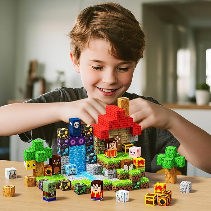 150pcs Magnetic Blocks House and Trees, Magnetic Toys Games for Kids Ages, STEM Sensory Toys for Kids Ages 4-8