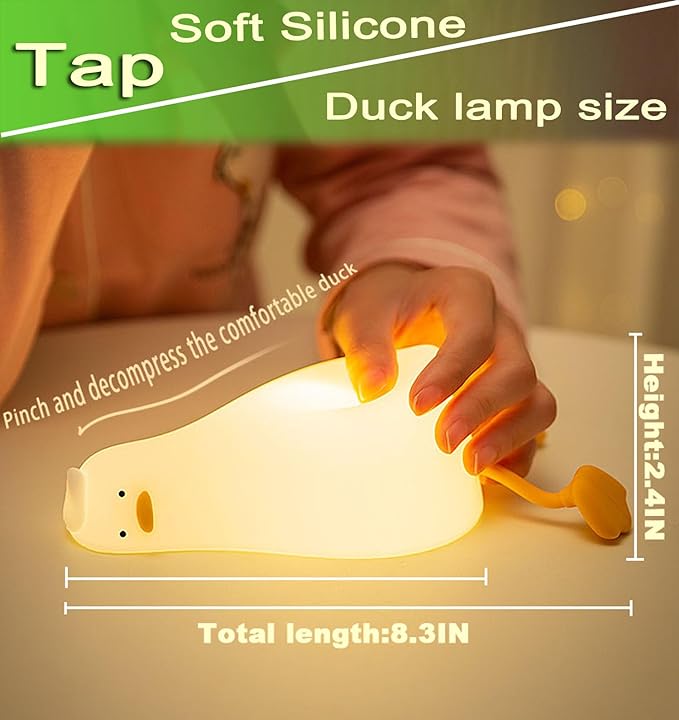 DREAMING MY DREAM Cute Duck Night Light,Rechargeable Fun Lying Flat Duck Lamp,LED Squishy Animal Novelty Lamp,Light up Duck for Kids Great Gift,3 Level Dimmable Nursery Nightlight Touch Lamp