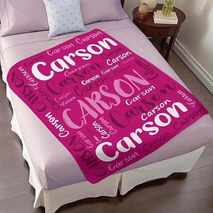 Personalized Custom Baby Blanket with Name for Girls Boys Kids Customized Flannel Blanket for Bed Nursery Room Baby Stroller