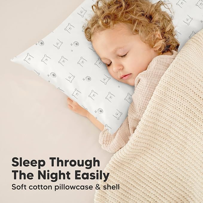 Toddler Pillow with Pillowcase - 13x18 My Little Dreamy Kids Travel Bed Pillows for Sleeping, Organic Cotton Small Pillowcase, Soft & Breathable, Machine Washable, Toddlers 2-5 years old (Bumble Bear)