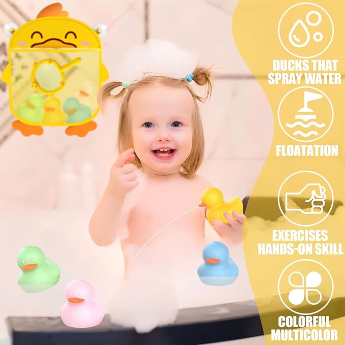 6-Piece Bath Toys Mold Free Rubber Duck for Toddlers 1-3 | Sensory Floating Ducks with Storage Bag for Bathtub, Beach, Shower, Tub, Kids Boys Girls