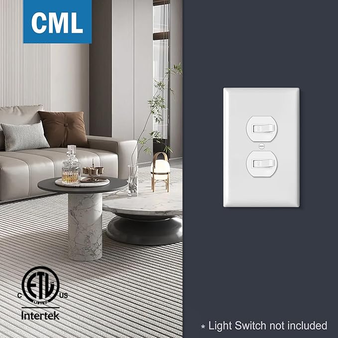 CML Oversized Duplex Outlet Covers, 6 Pack Jumbo Electrical Outlet Wall Plate, 1-Gang White Switch Plates, Dual Receptacle Faceplate, Over-Size 3.5” x 5.5”, Impact Resistant, ETL Listed