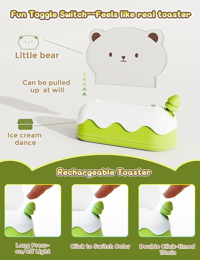 LOHAS Cute Night Light for Kids, Kawaii Bear Lamp, USB Rechargeable, Color Changing RGB, Decor for Bedroom, Nursery, Livingroom