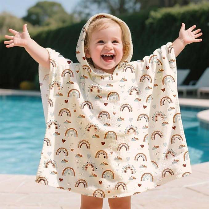 Toddler & Kids Hooded Bath & Beach Towel - Microfiber Wearable Poncho for Bathroom, Pool, Beach