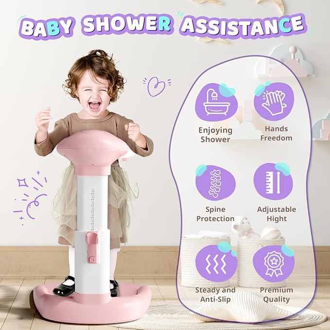 COOSEYA® Baby Shower Stand, Toddler Bath Stand Support with Thicker Colum, Anti-Pinch, Anti-Slip Base, Adjustable Shower Holder for Toddler Standing Up Themselves, Ideal Gift for Infants 8-36 Months