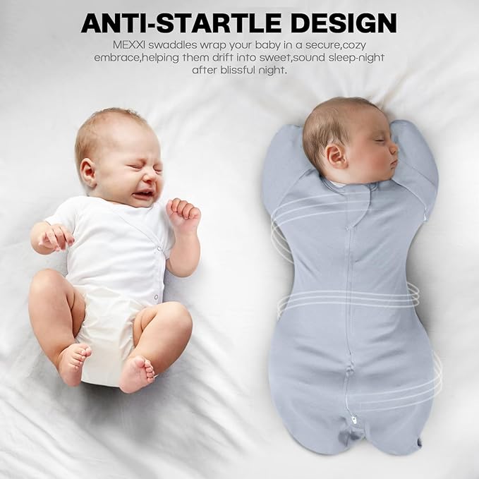 MEXXI Swaddle Baby Sleep Sack With Arms Up, 2 Pack Baby Transitional Swaddle with Double Zipper,0.5 TOG