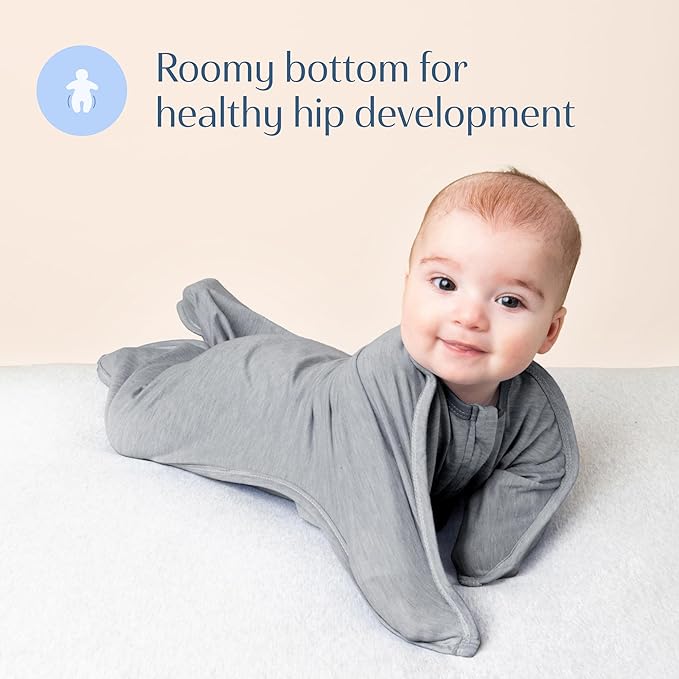 SleepingBaby Zipadee-Zip Transition Swaddle - Cozy Baby Swaddling Blanket with Zipper Convenience - Roomy Wearable Blanket for Easy Diaper Changes - 6-12 Month - Hall of Fame Grey Heather