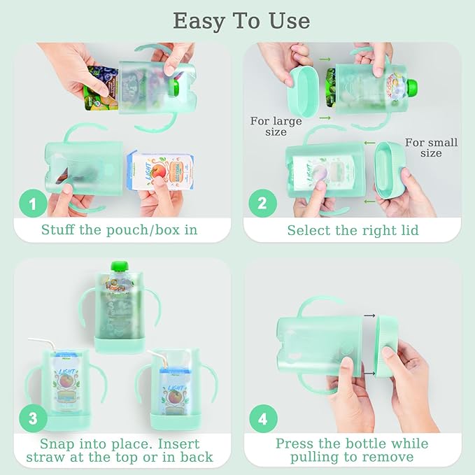 MOMUSE Dual-Lid Squeeze Pouch Holder for Food Pouches & Drink Boxes, Baby Pouch Holder with Larger Capacity, Versatile Design for Self-Feeding, Anti-Squeeze Pouch Holder No Spill No Mess, Lightweight