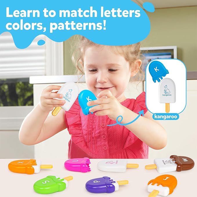 Letters Matching Ice Cream Alphabet Learning Toys,Counting Animals and Color Sorting Set Preschool Learning Activities Stacking Toys,Upper & Lowercase ABC Game Montessori Toys Gift for 3+Year Old Kids