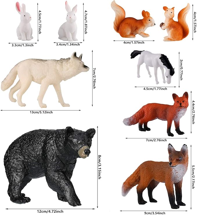 Skylety 18 Piece Wild Forest Animals Figures Toys Set Assorted Creatures Forest Diorama Realistic Plastic Woodland Animals Figurines Model Trees for Birthday Party Favors for Boys and Girls