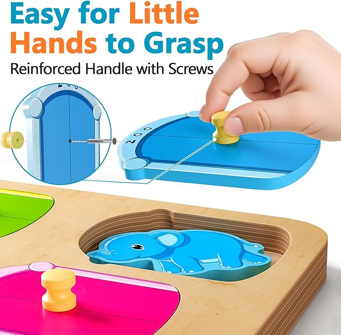 Wooden Animal Peg Puzzle : Baby Puzzles 12-18 Months, Montessori Baby Toys for 1 Year Old, Preschool Learning Activities for Toddlers 1-3, Christmas Birthday Gifts for Boys, Girls