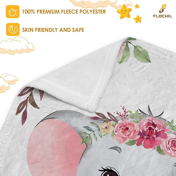 FLOCHIL Personalized Baby Blanket - Custom Baby Blanket with Name for Girls, Newborn Elephants Plush Fleece (30x40)