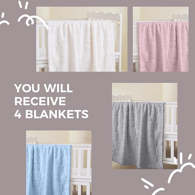 Soft Cozy Fleece Baby Blanket Heart Checkered Pattern Fluffy Plush Receiving Blanket for Newborn Infant Toddler, Warm Crib Stroller Blanket for Boys Girls 30"x40",4 Piece