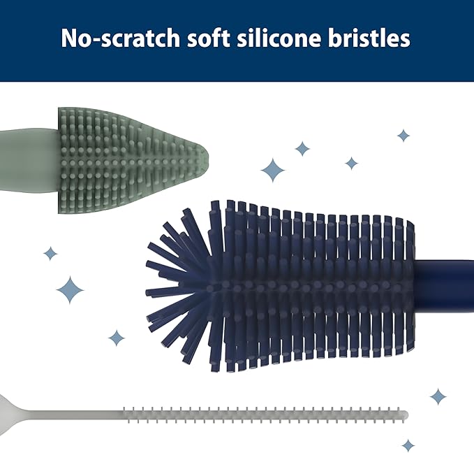 Dr. Brown's Silicone Cleaning Brush Set with Bottle, Spout, and Straw Brush, 3 Brushes to Clean Baby Bottles, Spouts, Nipples, and Straws, BPA Free – 3-Pack