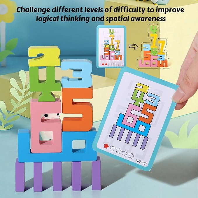 20 Pcs Stacking Wooden Math Numbers Blocks for 3+ Years Old Kids, 1-10 Montessori Toys, Game, Balance Competition, Toddler Learning Toys, Preschool Learning Activities, Wooden Blocks, 3-8 Years