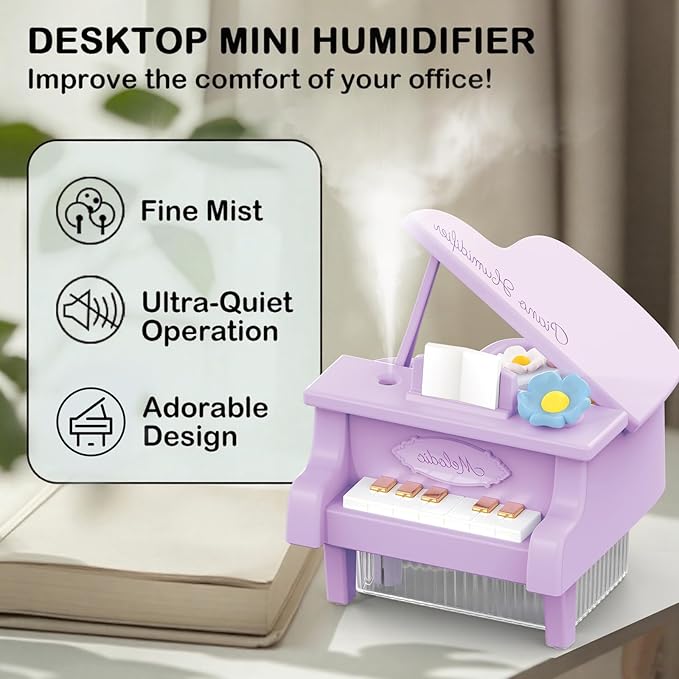 Portable Mini humidifie,350mL Cool Mist Humidifie,1200mAh Quiet for Home/Nursery/Office,Portable Mini Air Moisturizer,rechargeable mini humidifier (Purple)