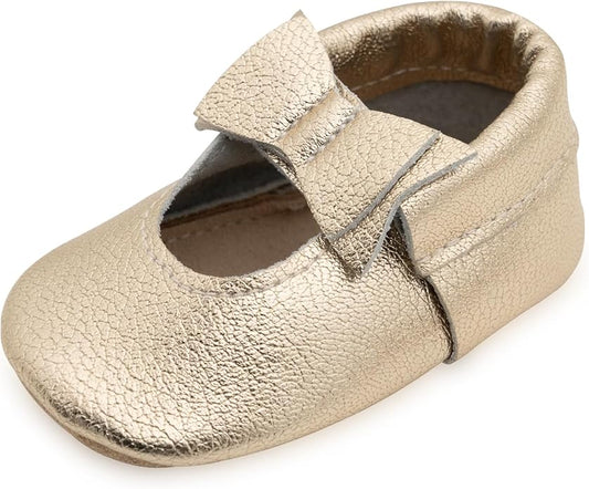 BirdRock Baby Bow and Knot Moccasins - Genuine Leather Baby Girl Shoes