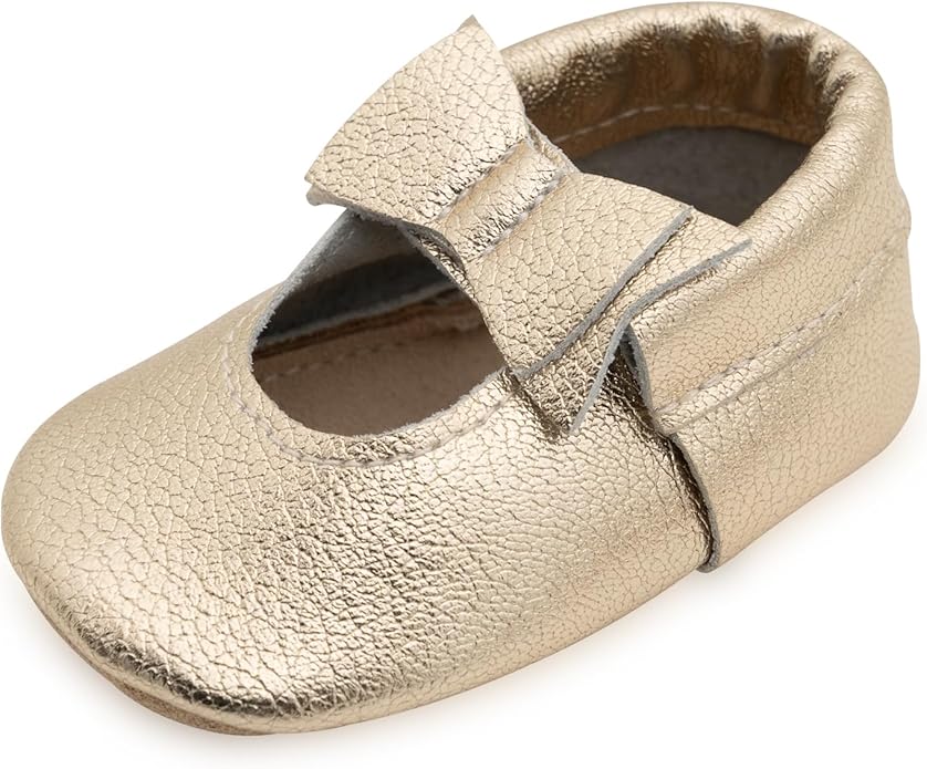 BirdRock Baby Bow and Knot Moccasins - Genuine Leather Baby Girl Shoes