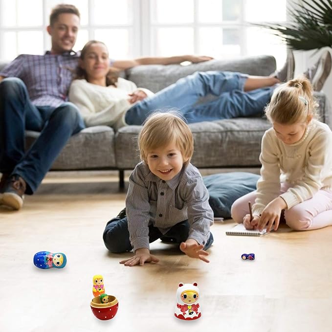 Tphon Nesting Dolls 5pcs Handmade Russian Wooden Matryoshka Dolls Cute Cartoon Pattern Nesting Doll Toy Stacking Doll Set for Kids Christmas and Birthday