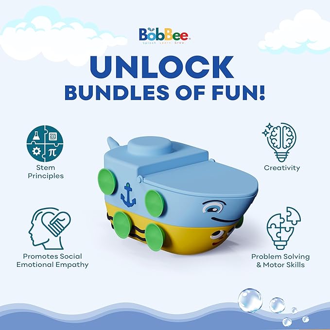 Griddly Kids BobBee – The Ultimate Baby Bath Toy for Kids Ages 1-3, Shower, Pool & Bathtub Water Toys for Toddlers, Durable & Waterproof Silicone Toddler Bath Toys, 3-in-1 Water Boat for STEM Learning