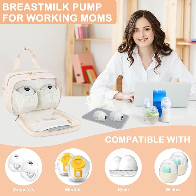 PIIOSER Insulated Baby Bottle Bag with Ice Pack, Breastmilk Cooler Compatible with Wearable Breast Pumps & Accessories - Baby Cooler Travel Bag for Nursing & Working Moms, Cream