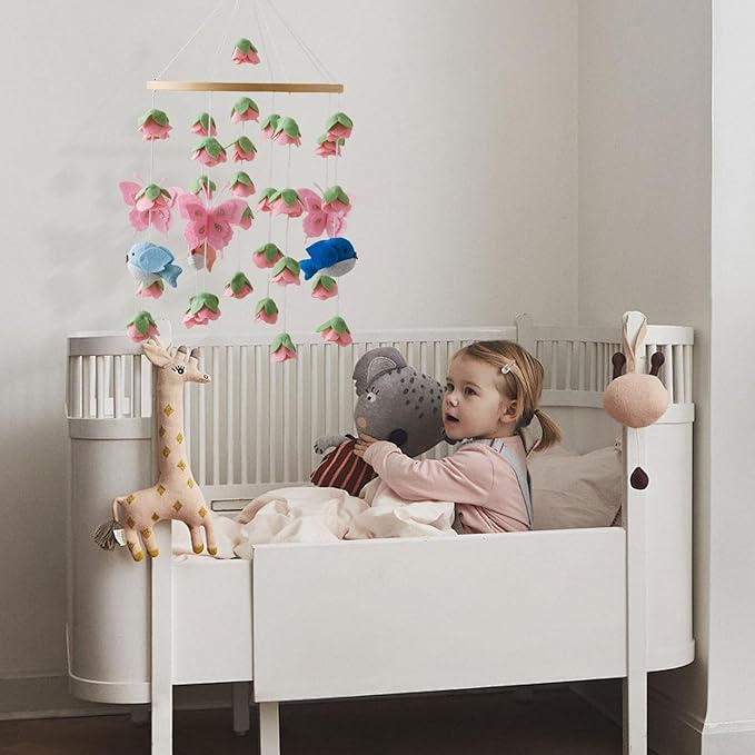 Baby Crib Mobile, Felt Bird and Flower Mobile for Boys and Girls, Baby Mobile for Bassinet, Baby Bedroom Hanging Nursery Decor Gift Set