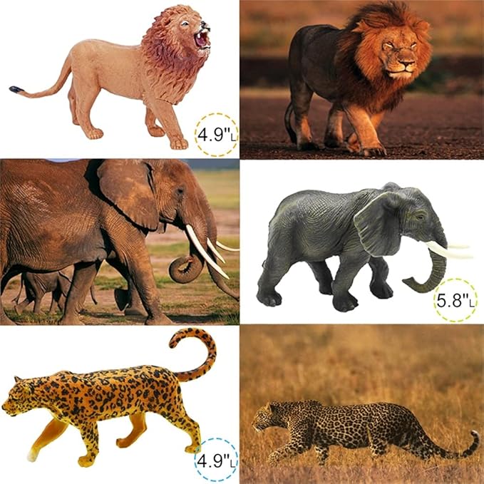 65PCS Safari Animals Figures Toys, Realistic Plastic Jungle Zoo Wild Animals with Fence Building Blocks Storage Box Christmas Birthday Gift for Kids 3-8