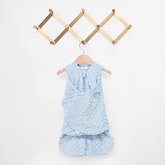 HALO Sleepsack Swaddle, 3-Way Adjustable Swaddle Blanket, TOG 3.0, Velboa, Blue Plush Dots, Small, 3-6 Months