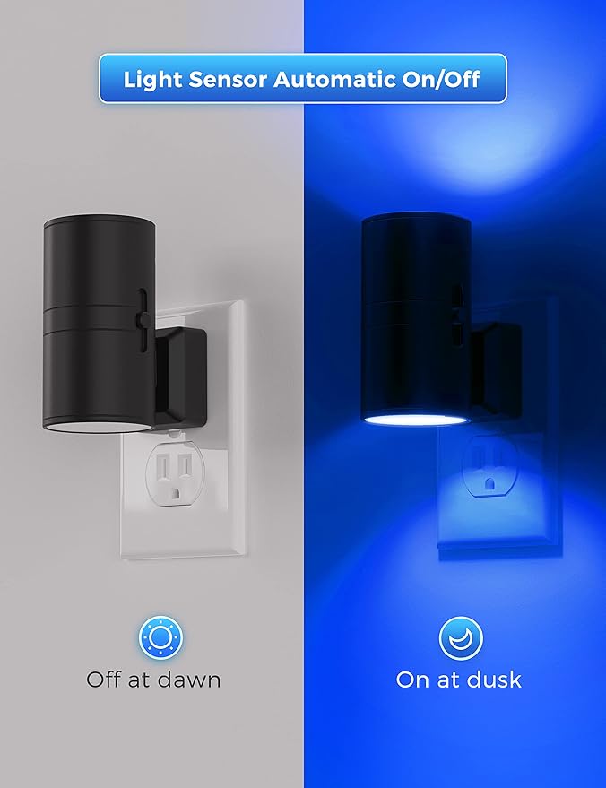 Blue Night Light, LOHAS Bluey Light Plug into Wall, Dusk to Dawn Sensor, 0-100LM, Adjustable Brightness, Calm Dimmable Lights for Bathroom, Hallway, Bedroom, 2 Pack