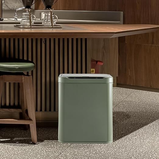 ELPHECO Stainless Steel Office Trash Can Motion Sensor Garbage Can Touchless Smart Trash Can Automatic Waste Bin for Kitchen, Office, Bathroom (Avocado Green, 3.5 Gallons)