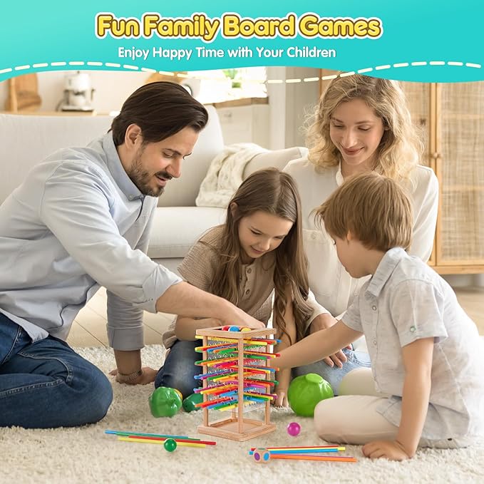 Montessori Game Wooden Board Game, 48 Colorful Sticks Dice Game for 3 4 5 6 Year Old, Montessori Toys for Kids Math Educational Toys for 3 Years Old, Fine Motor Skills Toy Family Travel Game Gifts