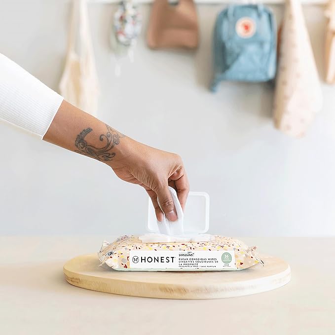 The Honest Company Clean Conscious Multi-Use Wipes Hypoallergenic and Unscented for Sensitive Baby Skin Over 99% Water Compostable Plant Based Baby Wipes Terrazzo 36 Count