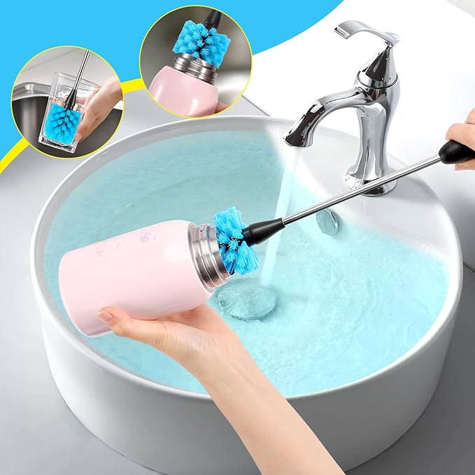 5 Pack Bottle Cleaning Brush Set, Stainless Steel Scrub Cleaner Brush with 14'' Long Handle and 3 Straw Brushes, Flexible for Cleaning Sport Water Bottles, Straws, Coffee Mug, Cups, Baby Bottle