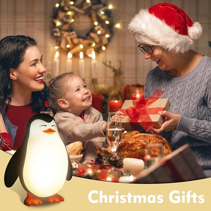 Tcamp Cute Penguin Night Light for Kids, 3 Level Dimmable Nursery Nightlight Lamp, Cute Silicone Squishy Lighted Penguin Tap Light, Rechargeable Bedside Touch Lamp for Toddler Baby