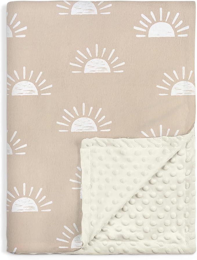 Sun Minky Baby Blanket 30 x 40 Inches for Boys Girls, Soft Plush Receiving Blanket with Dotted Back, Gift for Toddler Newborn Infant Christmas Birthday Baby Shower