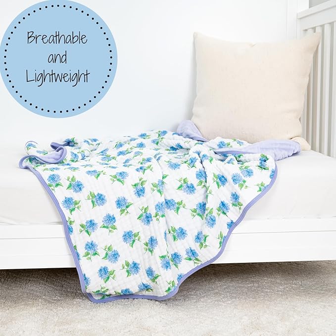 LollyBanks Muslin Baby Blanket 100% Organic Cotton, Muslin Quilt Lightweight, Toddler Blanket for Girls, 6 Layers Baby Blankets 47"x 47", Soft Nursery Receiving Blankets (Hydrangea Print)